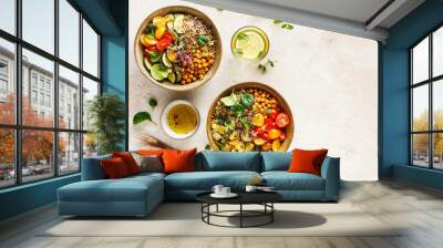 Quinoa, chickpeas and vegetables bowls. Wall mural