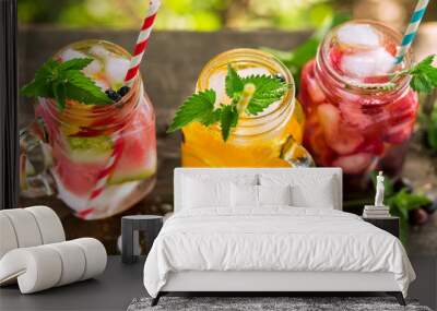 Refreshing drinks in jars Wall mural