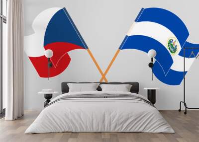 Crossed and waving flags of Czech Republic and Republic of El Salvador. Vector illustration Wall mural