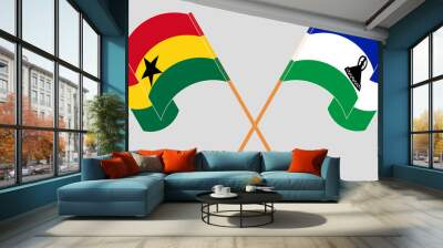 Crossed and waving flags of Ghana and Kingdom of Lesotho Wall mural