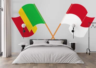 Crossed and waving flags of Mali and Indonesia Wall mural