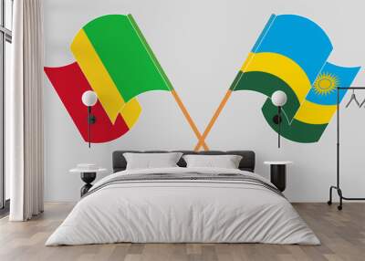 Crossed and waving flags of Mali and Rwanda Wall mural