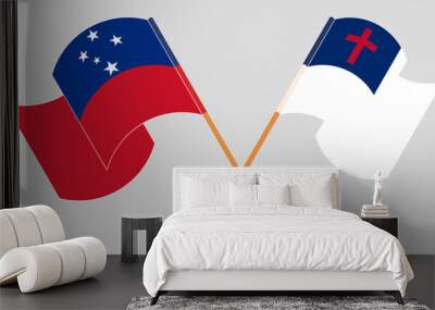 Crossed and waving flags of Samoa and christianity Wall mural