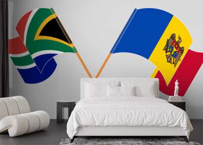 Crossed and waving flags of South Africa and Moldova Wall mural