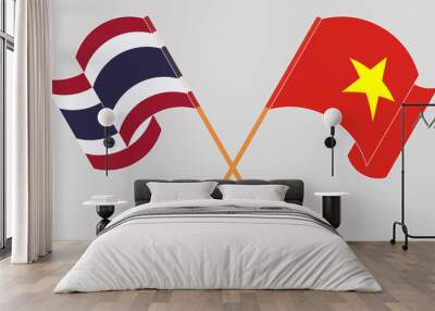 Crossed and waving flags of Thailand and Vietnam Wall mural