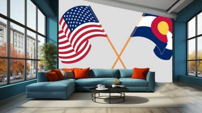 Crossed and waving flags of The USA and The State of Colorado Wall mural