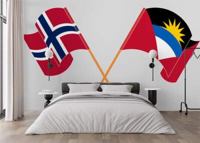 Crossed flags of Antigua and Barbuda and Norway Wall mural