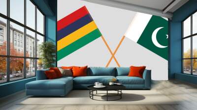 Crossed flags of Mauritius and Pakistan Wall mural