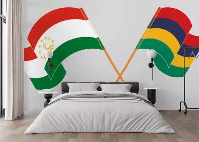 Crossed flags of Tajikistan and Mauritius. Official colors. Correct proportion Wall mural