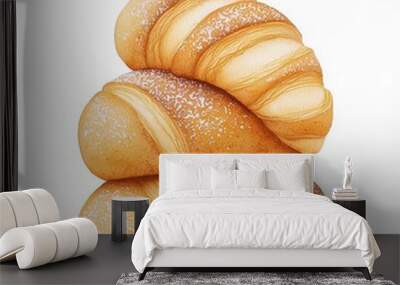 Three freshly baked croissants stacked, white isolate background Wall mural