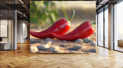 A cluster of fiery red chili peppers, adding a touch of spice and intensity to culinary creations. Concept of culinary heat infusion. Generative Ai. Wall mural