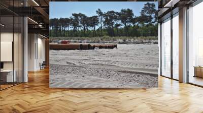 Construction works on the beach in Poland. Widening the beach. Wall mural