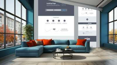 One page website design template for business. Landing page wireframe. Flat modern responsive design. Ux ui website template. Concept mockup layout for development. Best convert page. Wall mural