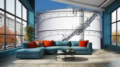 Large white oil storage tank silo. Wall mural