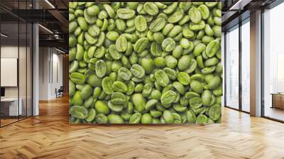 Green coffee beans background. Wall mural