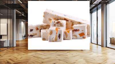 Nut nougat with dried fruit, sweet candy isolated on white background Wall mural