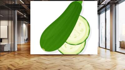 Whole zucchini and zucchini slices isolated on white background. Ripe zucchini. Vector illustration. Wall mural