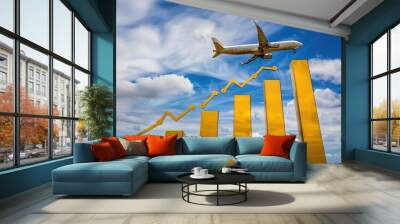 An airplane lifting a financial graph into the sky, symbolizing the growth potential of an airline acquisition.Aviation industry, strategy, investment, success,corporate strategies, economic growth. Wall mural