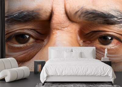 Close-up of a person's tired eyes with dark circles, reflecting physical and emotional strain caused by sleep disorders. Lack of sleep,fatigue,health,stress,aging,staying up late, work pressure Wall mural