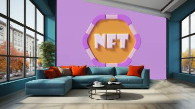 
Non editable NFT token,  3 d nft icon symbol on purple background. 3 d illustration. Wall mural