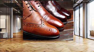 Fashion classical polished men's shades of brown oxford brogues.Selective focus Wall mural