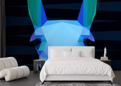 Abstract polygonal geometric bright glaring blue llama portrait Wall mural