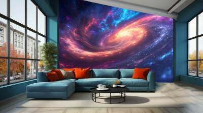 Blue and Purple Spiral Galaxy in Space Wall mural