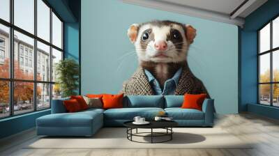 Surreal Ferret Wearing Business Casual Outfit in Studio Setting Wall mural