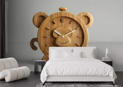 Wooden Monkey-Shaped Analog Clock with Sleek Minimalist Design for Home or Office Decor Wall mural