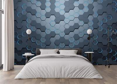 Blue hexagon pattern.3d rendering Wall mural