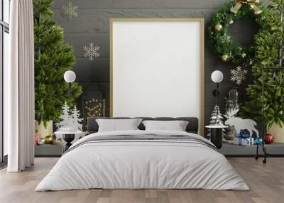 Christmas mockup frame,mockup posters in living room Christmas interior. Wall mural