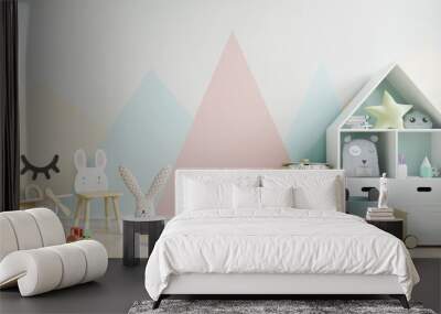 Mockup wall in the children's room on wall pastel colors background. Wall mural