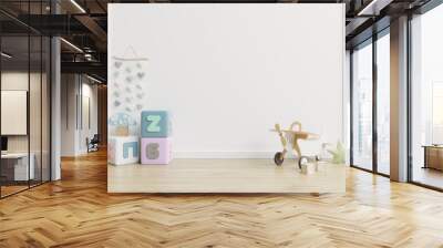 Mockup wall in the children's room on wall white colors background. Wall mural