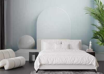 Podium in abstract blue composition for product presentation. Wall mural