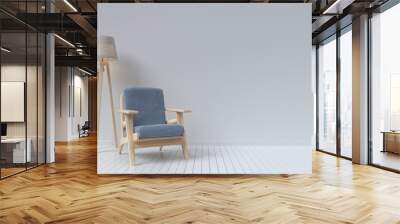 The interior has a sofa and lamp on empty white wall background,3D rendering Wall mural