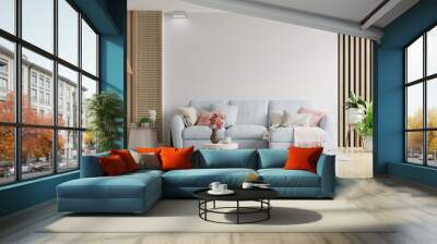 White wall living room have sofa and accessories decoration in the room. Wall mural