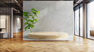 Wood podium on table counter with concrete grunge texture background. Wall mural