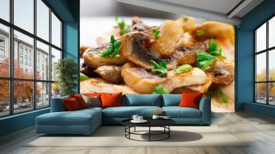 Fried chicken fillet with mushrooms Wall mural