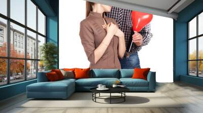 Happy couple with heart shape balloon Wall mural