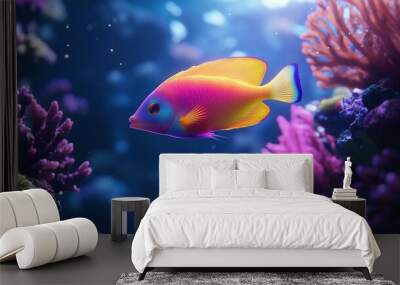 A neon-colored fish swimming in an underwater wonderland Wall mural