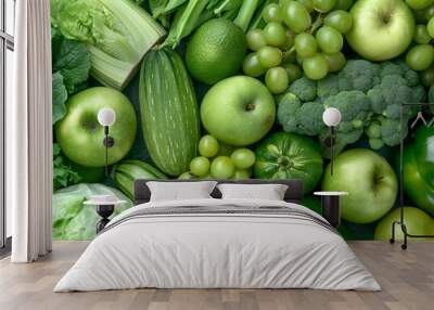 Assortment of different green fruit and vegetable Wall mural