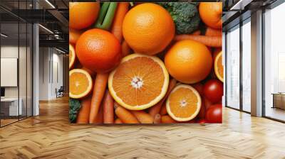 Assortment of different orange fruit and vegetable Wall mural