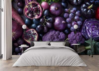 assortment of different purple fruit and vegetable. Wall mural