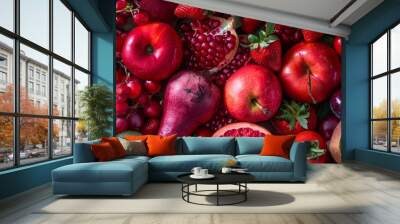 assortment of different red fruit and vegetable. Wall mural