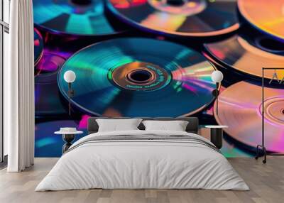 Colorful stack of CDs in a chaotic pile Wall mural