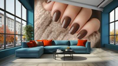 Glamour woman hand with brown nail polish on her fingernails. Wall mural