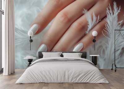 Glamour woman hand with luxury white color nail Wall mural