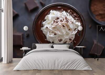 Indulgent dark chocolate dessert with creamy whipped topping Wall mural