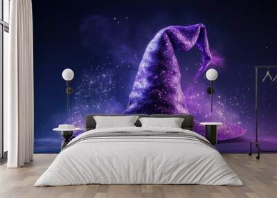 Purple Witch Hat with Sparkling Magic Dust Wall mural