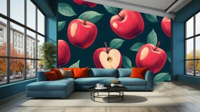 Seamless vector apples pattern Wall mural